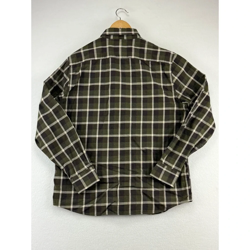 Banana‎ Republic Luxe Flannel Shirt Mens Large Untucked Slim Fit Green Plaid